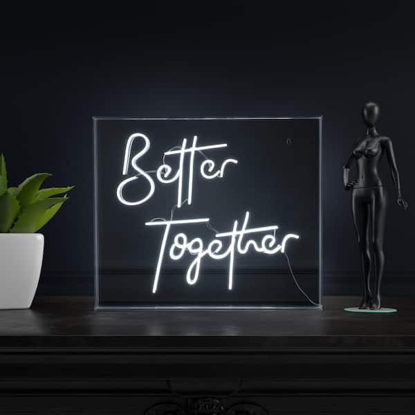 JONATHAN Y Better Together 23.63 in. x 20 in. Contemporary Glam Acrylic Box USB Operated LED Neon Night Light, White