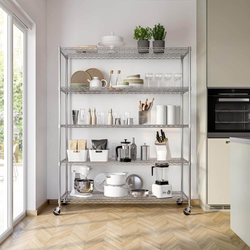 UltraDurable 5-Tier Steel Shelving with Wheels, 60" W x 24" D