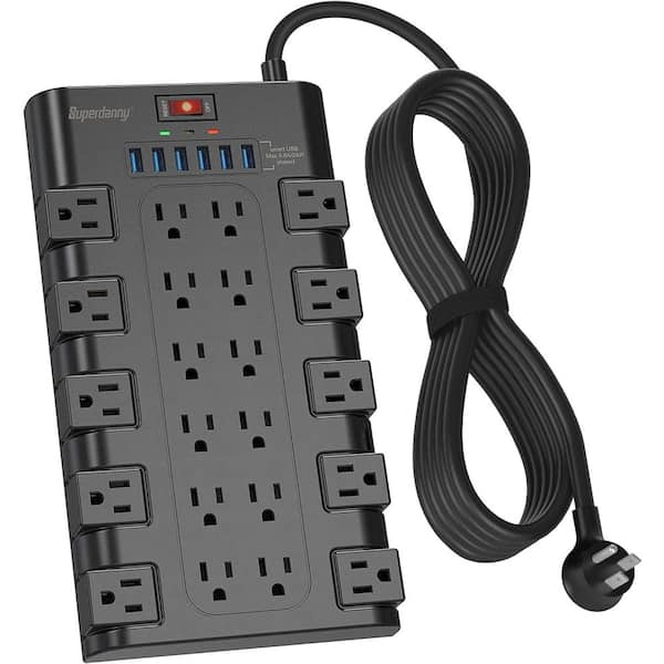 Etokfoks 6.5 ft. Heavy-Duty Extension Cord, Surge Protector Power Strip  Tower with 20 AC Outlets, 6 USB Ports - Black/White MLPH005LT311 - The Home  Depot