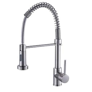 Single-Handle Spring Spout Pull Out Sprayer Kitchen Faucet with Deck Mount in Chrome