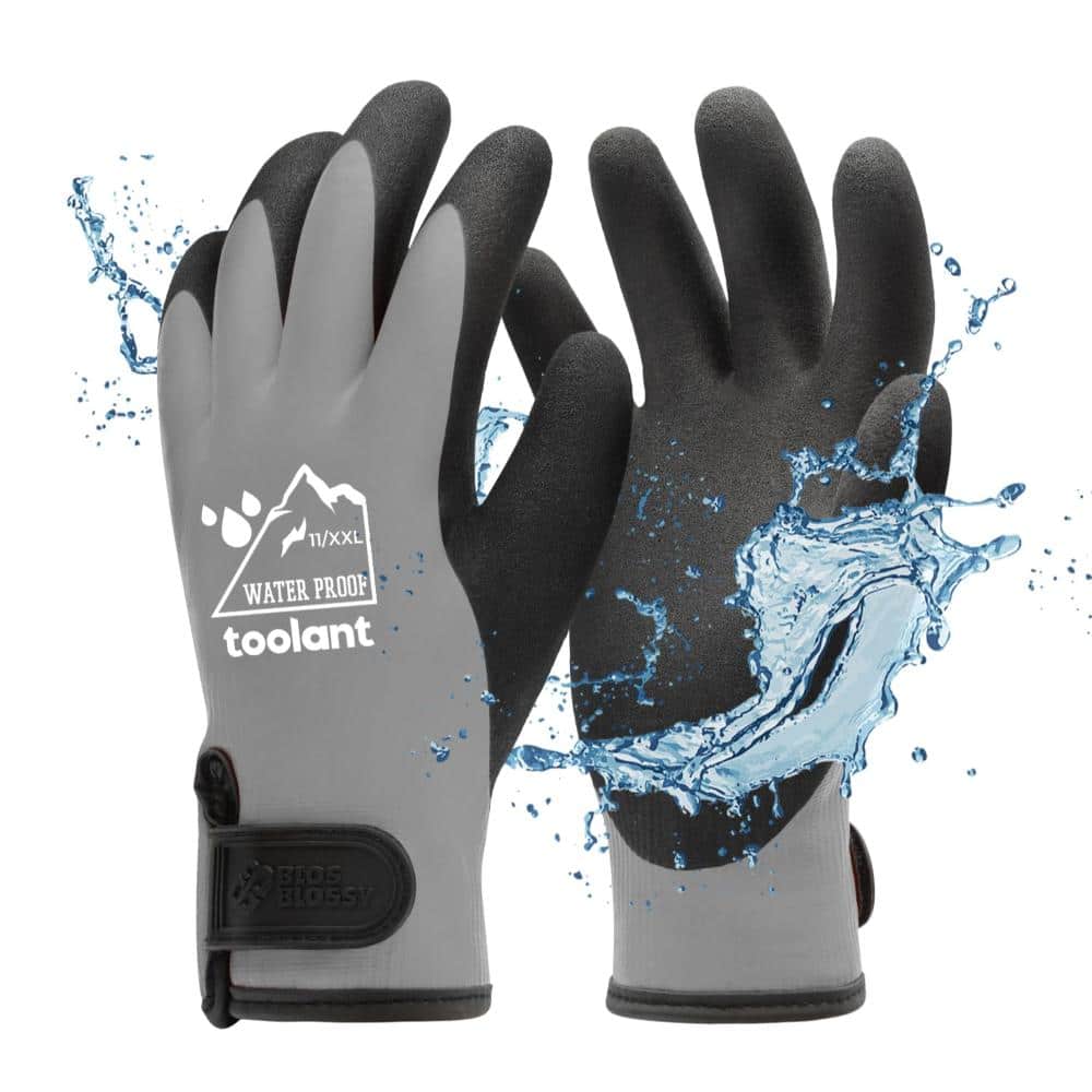toolant 100% Waterproof Winter Work Gloves, Thermal Insulation with Grip, Touchscreen, Grey, XX-Large (1-Pack)