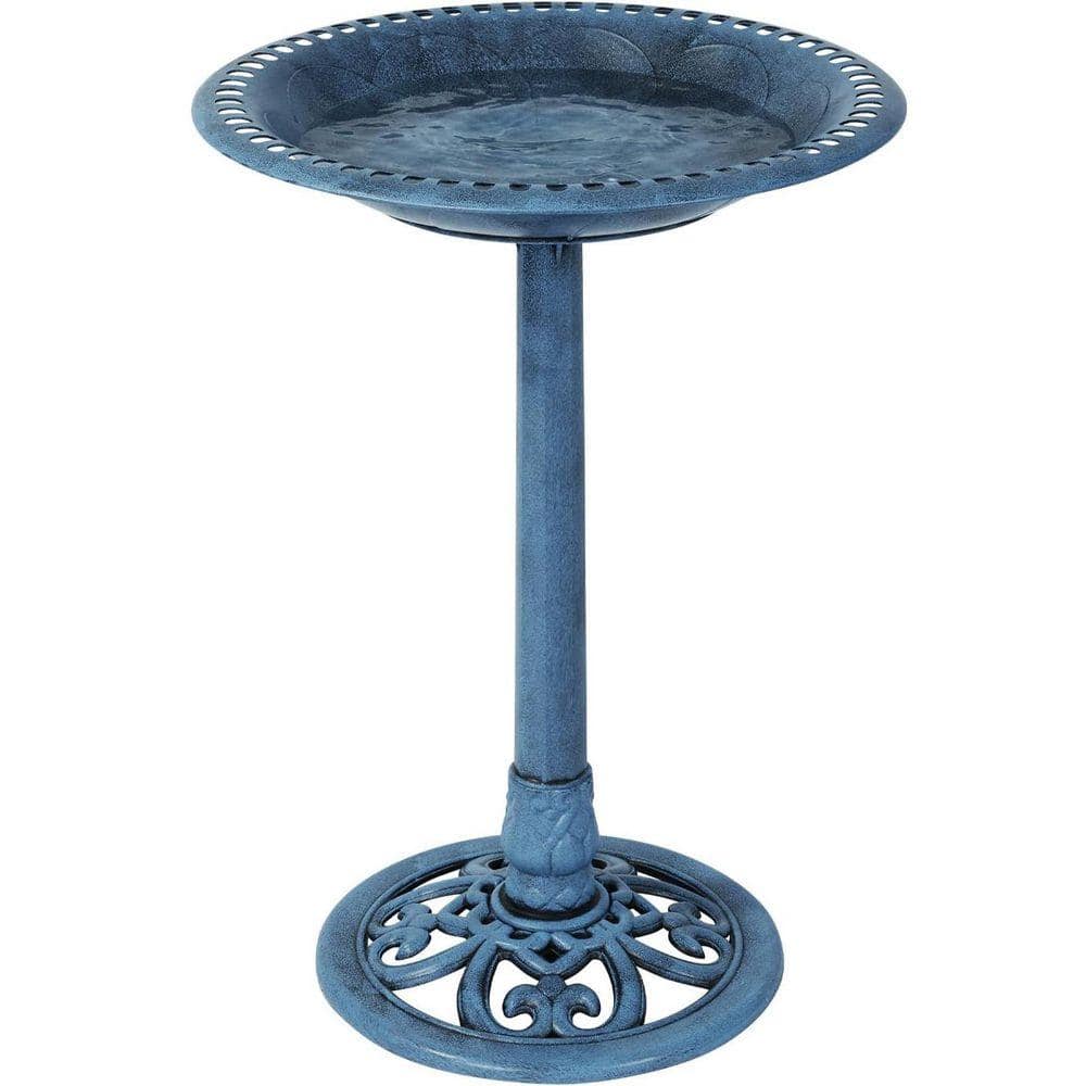 Outdoor Garden Bird Bath: Blue Weather-Resistant Polyresin, 27 in. price history on PriceWatchPro