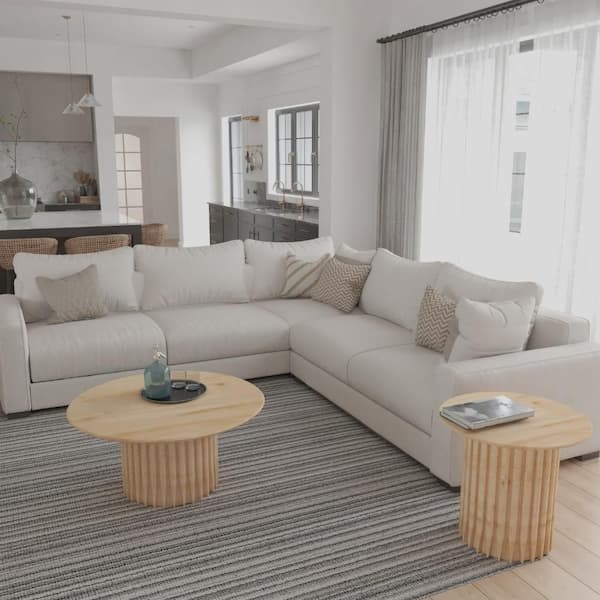 THE URBAN PORT 34 in. Brown Round Mango Wood Coffee Table with Fluted Base