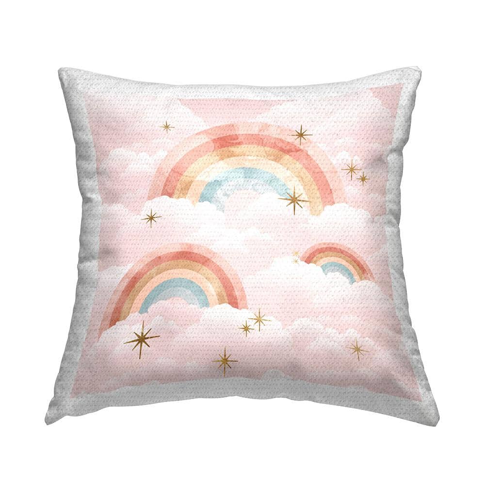 Magical Rainbow Pink Fluffy Clouds Gleaming Stars Pink Square Outdoor Throw Pillow price history on PriceWatchPro