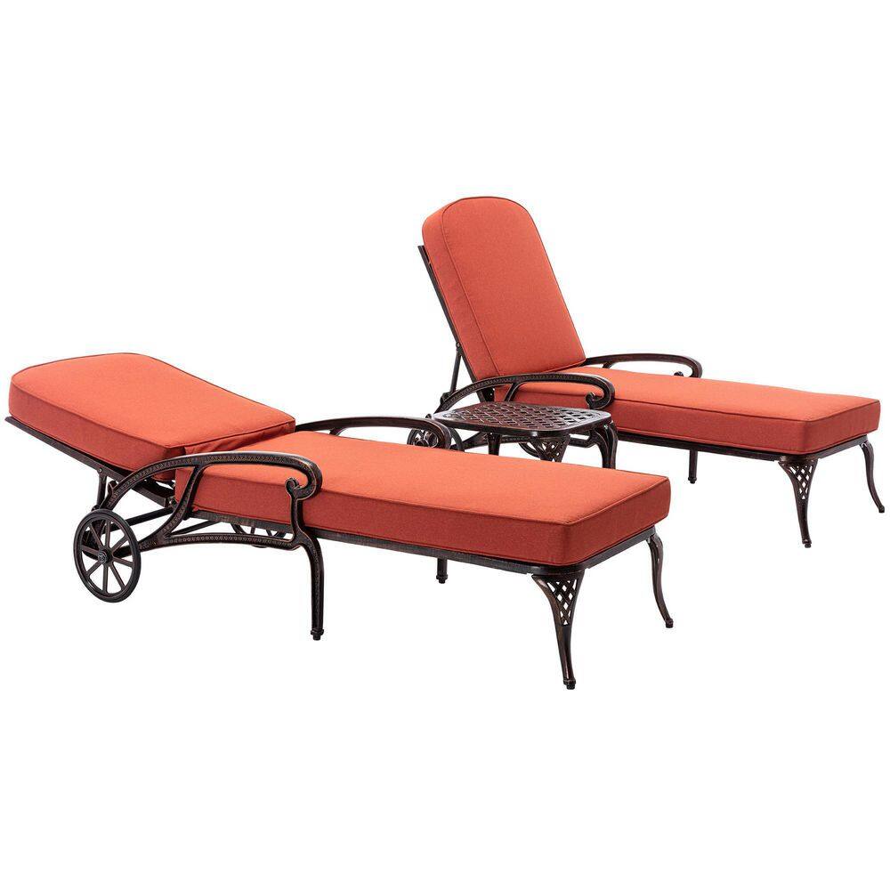 DESwan Messer Bronze 3Piece Aluminum Outdoor Chaise Lounge with Orange