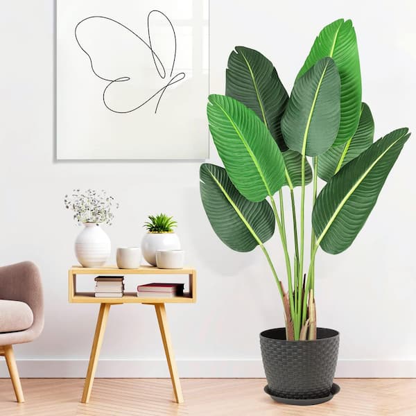 4 ft. Artificial Tree Bird of Paradise with 8 Trunks, 2-Piece 48 inch Plant Fake Banana Tree Plant with Pot