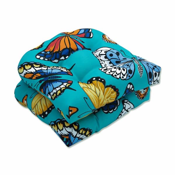 19 in. x 19 in. Outdoor Dining Chair Cushion in Blue/Multicolored (Set of 2)