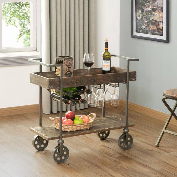 Firstime Co Factory Aged Black Row Industrial Farmhouse Bar Cart 70125 The Home Depot