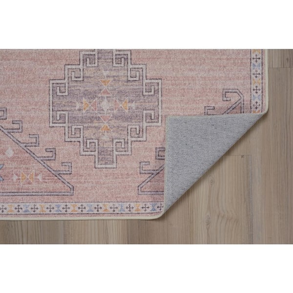 Park Emmy Pink and Blue 2. 6 x 8 ft. Traditional Woven Distressed Polyester Rectangle Indoor Accent Area Runner Rug