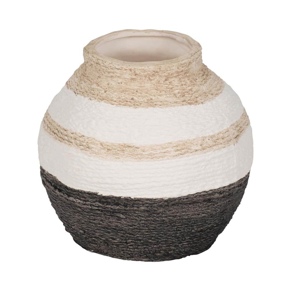 7 in. Tan Stoneware Round Decorative Vase