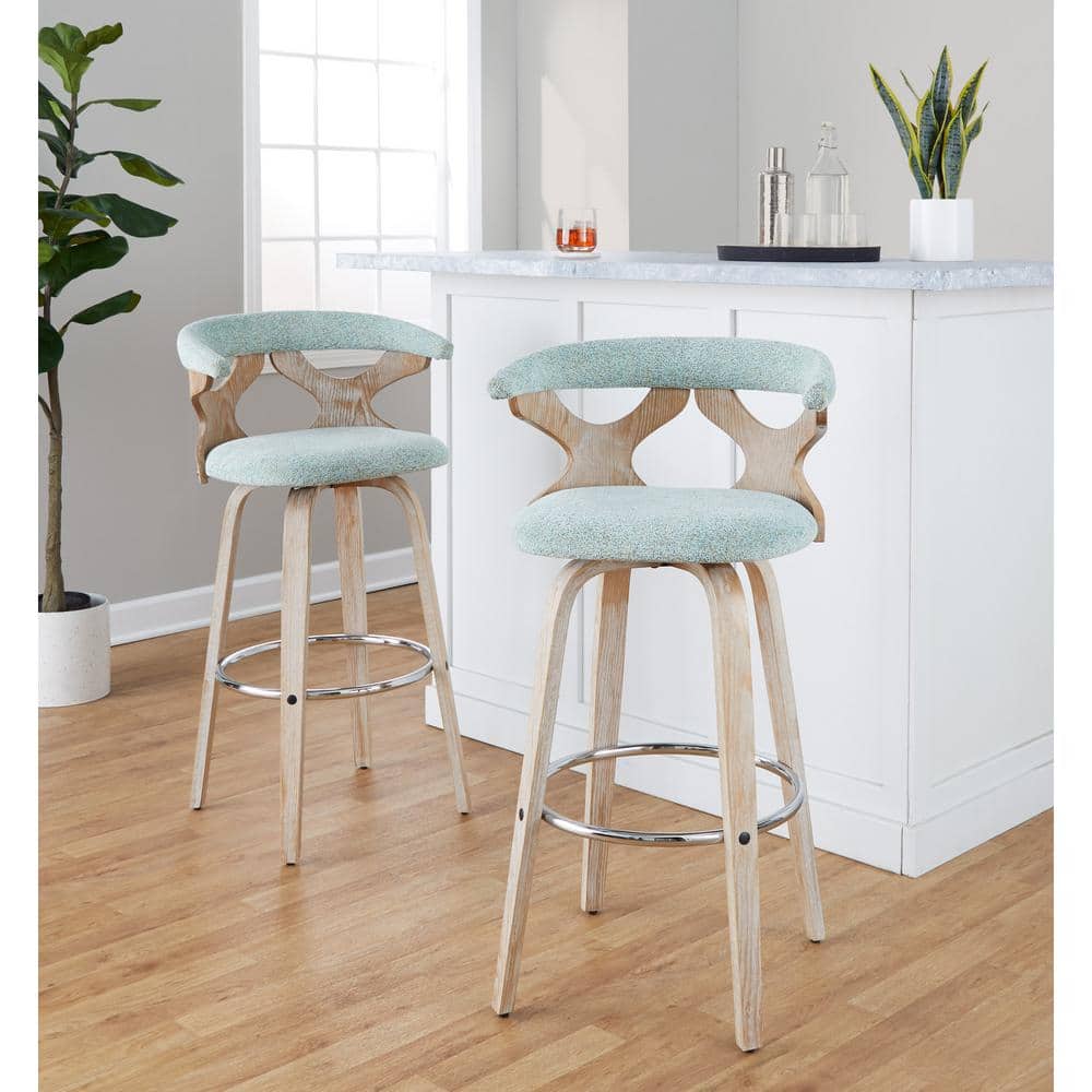 Gardenia Green Wood and Metal Swivel Barstool Set