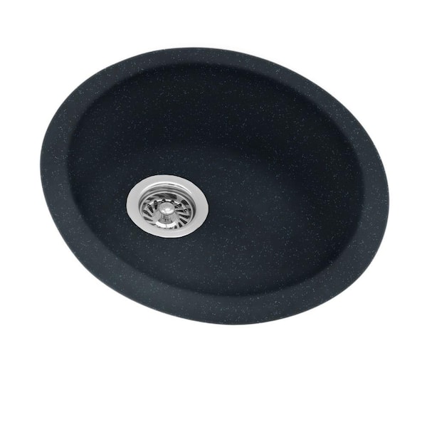 Swan Drop-In/Undermount Solid Surface 18.5 in. 0-Hole Single Bowl Round Kitchen Sink in Black Galaxy
