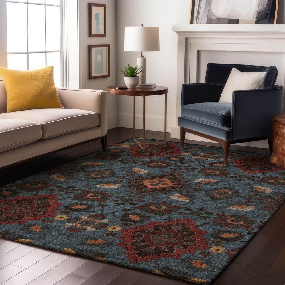 Mayfield Premium Machine Washable Abstract AMF1002 Denim 5 ft. x 7 ft. 6 in. Area Rug price history on PriceWatchPro