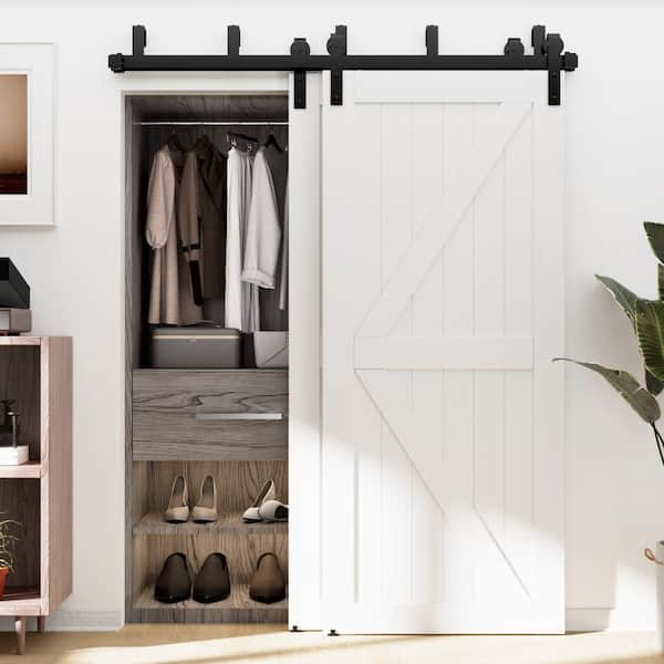 7.5 ft./90 in. Powder Coated Black Heavy-Duty Bypass Double Door Sliding Barn Door Hardware Classic Design Roller 7.5 ft./90 in. Powder Coated Black Heavy-Duty Bypass Double Door Sliding Barn Door Hardware Classic Design Roller