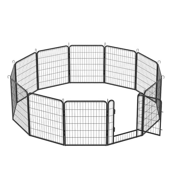 PDTEND 105 in. x 31.7 in. Outdoor Indoor Black Metal 12-Panel Dog Fence Kit Pet Exercise Pen Heavy Duty Playpen with Door