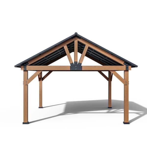 15 ft. x 13 ft. Premium Cedar Wood Outdoor Garden Patio Shade Gazebo with Wood Posts and Galvanized Steel Roof