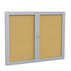 3-Door Enclosed 48 in. x 60 in. Bulletin Board, with Satin Frame, Natural Cork, (1-Pack)