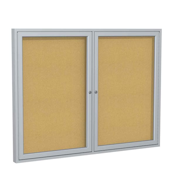 ghent 2-Door Enclosed 48 in. x 60 in. Bulletin Board, with Satin Frame, Natural Cork, (1-Pack)