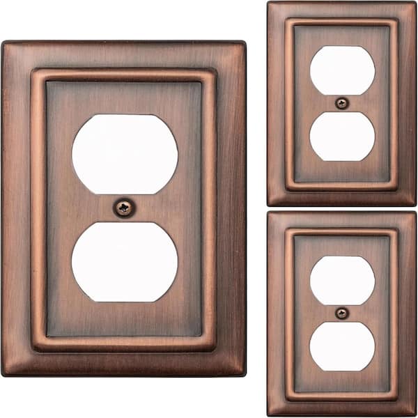 Architectural 1-Gang Antique Copper Finish Duplex / Outlet Metal Wall Plate (3-Pack)