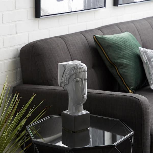 12 in. x 4 in. Gray Ceramic Eclectic Mask Sculpture