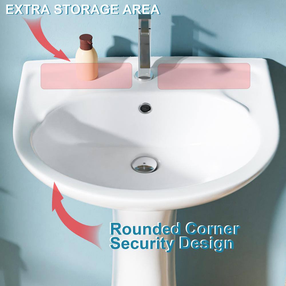 20 in. White Ceramic U-Shape Pedestal Sink with Overflow Drain