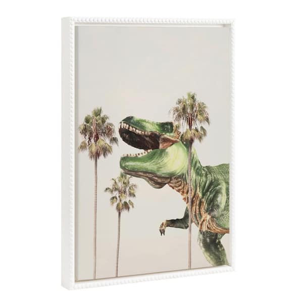 Kate and Laurel Sylvie Dinosaur 1-Piece White Framed Canvas Art Print, 18.00 in. x 24.00 in.