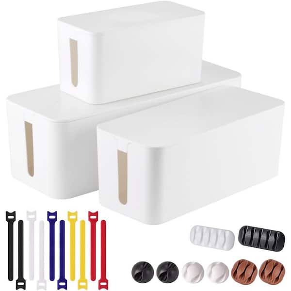 Cable Management Box Set Large Medium Small Organizer to Hide Wires Power Strips TV Cord Organizer White 3 Pack