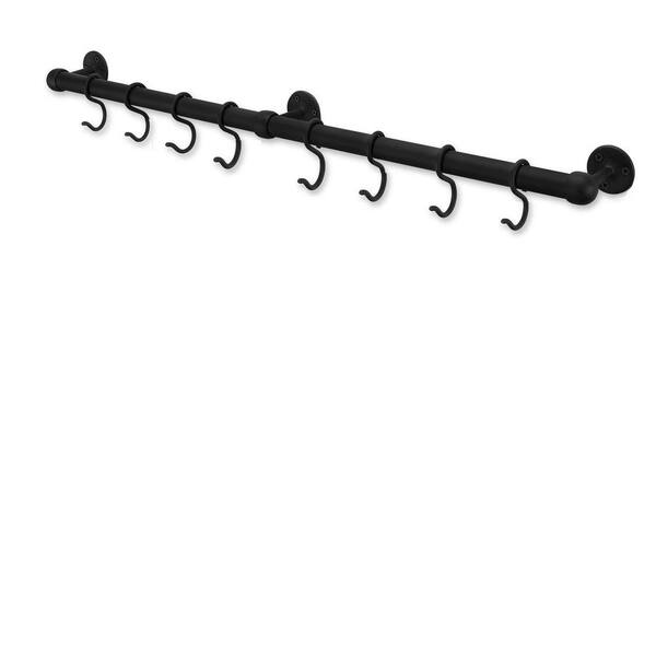 23.7 in. Matte Black Stainless Steel Wall Mounted Pot Rack, Hanging Pot and Pan Rack with S Hooks for Kitchen