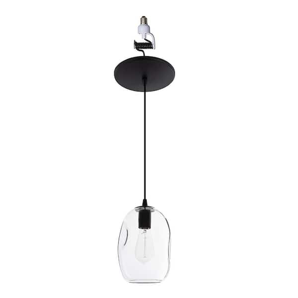 Instant Pendant Light 6 In. Matte Black Recessed Light Conversion Kit with Clear Artisan Dimple Glass Shade
