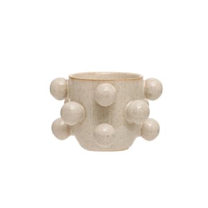 4.25 in. L x 4.37 in. W x 2.75 in H 1 qt. Reactive Glaze Cream Color Speckled Stone Decorative Pots with Orbs