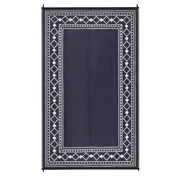 Outdoor Rug 10 ft. x 14 ft. Waterproof Reversible Plastic Straw Mat for Patio, Deck, Balcony, Backyard Dark Blue