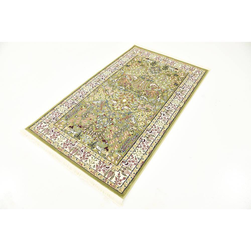 Green Rectangular Persian-Style Stain-Resistant Area Rug