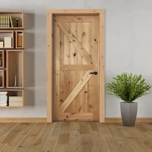 30 in. x 80 in. K Frame Left-Handed Solid Core Unfinished Knotty Alder Wood Single Prehung Interior Door with Casing