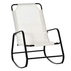 Cream White Metal Outdoor Rocking Chair, Outdoor/Indoor Sling Fabric Rocker for Patio, Balcony, Porch