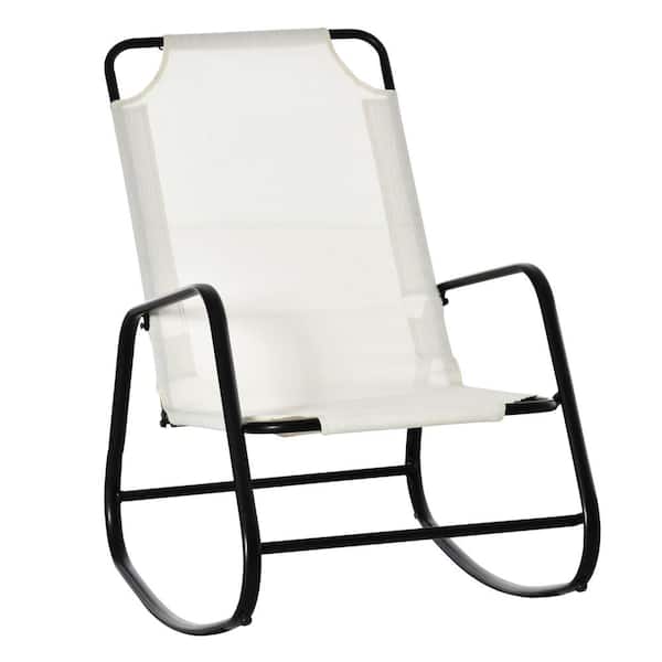 Otryad Cream White Metal Outdoor Rocking Chair, Outdoor/Indoor Sling Fabric Rocker for Patio, Balcony, Porch