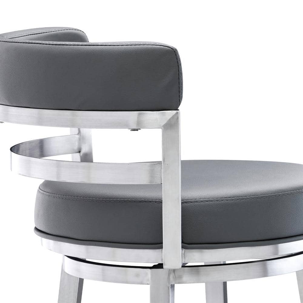 Madrid 26" Gray Faux Leather and Metal Swivel Bar Stool