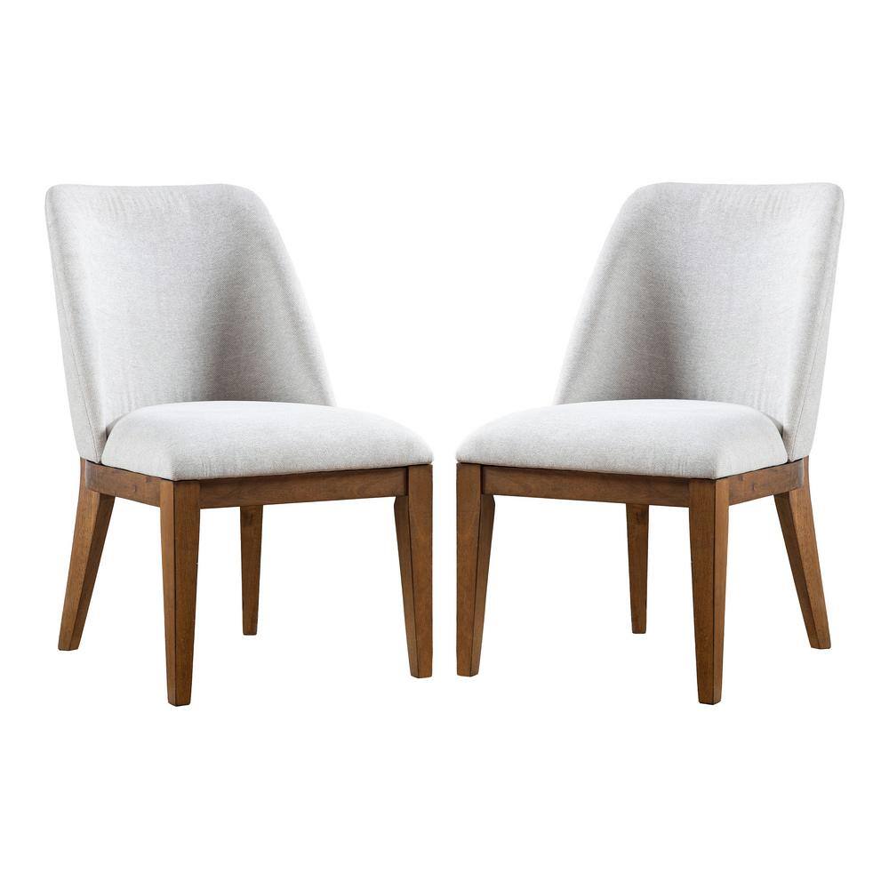 White Upholstered Solid Wood Low Side Chair Set