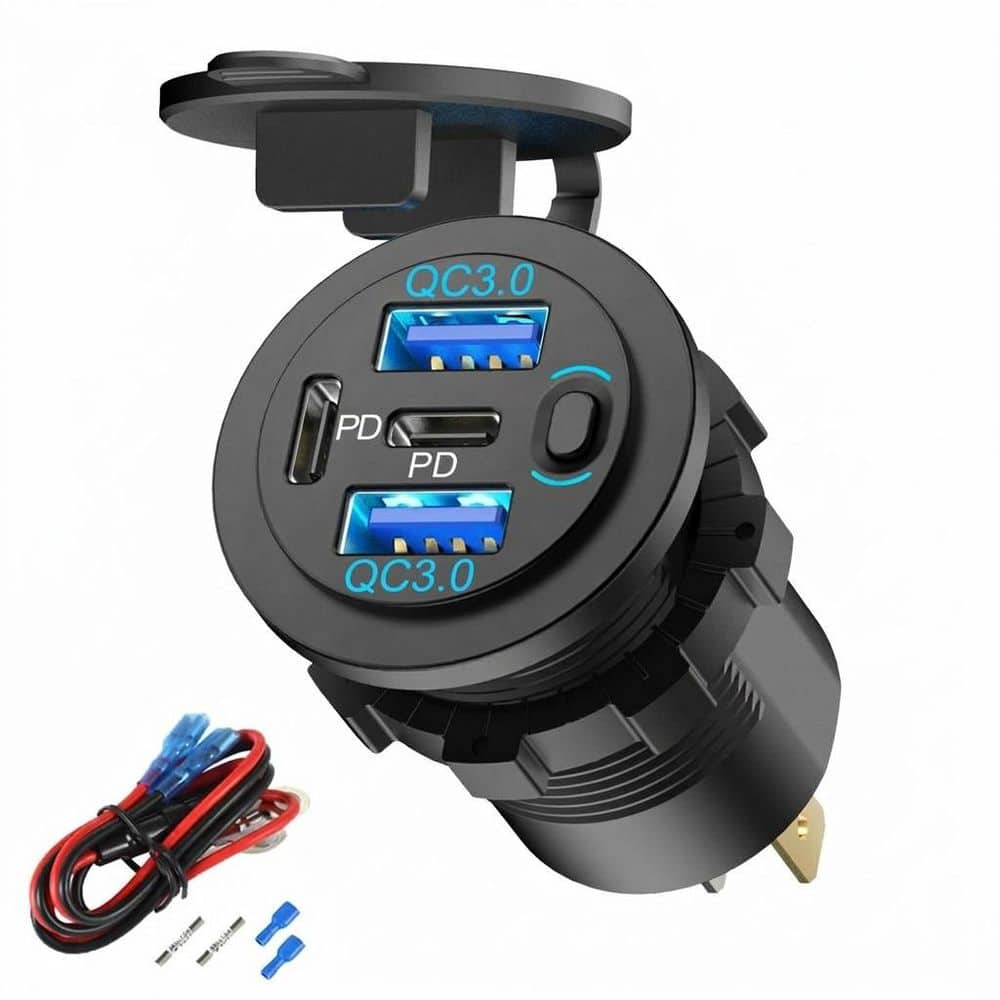 78W 4 Port USB Outlet Car Charger Accessory in Black Super Fast Charging Dual PD3.0 QC3.0 Waterproof 1 Pack price history on PriceWatchPro