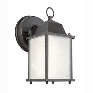 Patrician 1-Light Rust Outdoor CFL Wall Lantern Sconce Light with Frosted Glass