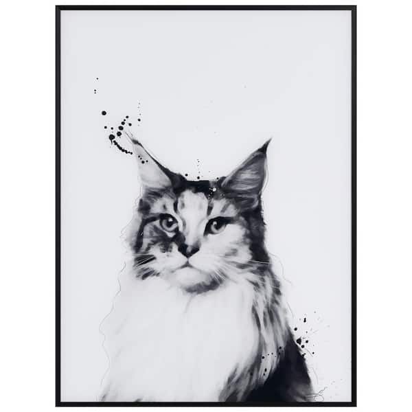 Empire Art Direct 24 in. x 18 in. Siberian Cat Black and White Pet Framed with Black Anodized Aluminum on Reverse Printed Art Glass