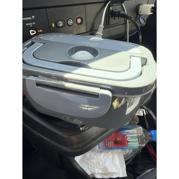 3-in-1 Electric Heated Lunch Bag for Car/Truck/Office with Fork Spoon and Insulated Carry Bag (Blue and Gray)