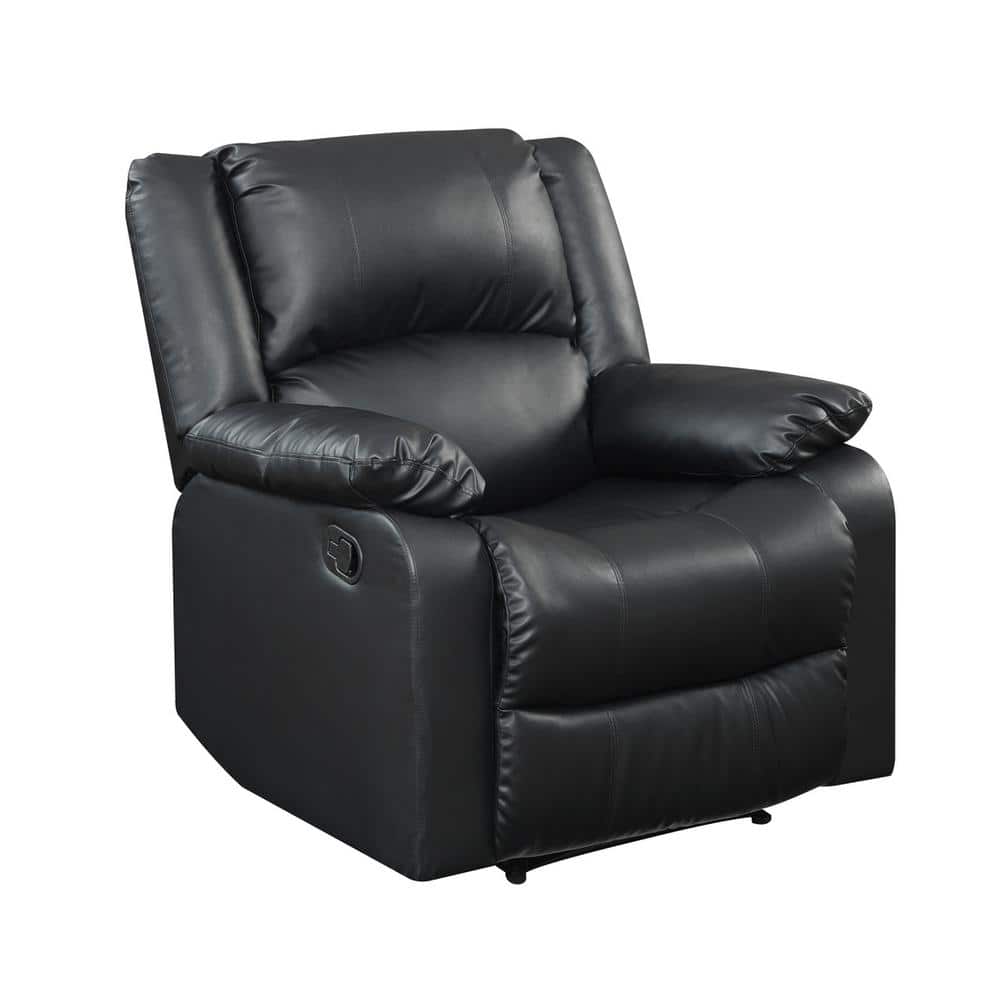 Pittsburg Black Faux Leather Manual Recliner with Wood Frame