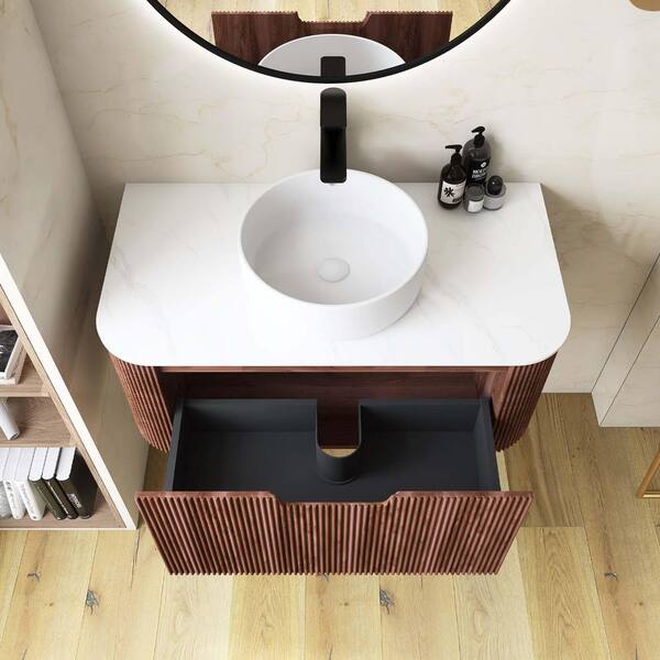 Yingze 36 in. Wall Mounted Single Sink Walnut Bath Vanity with