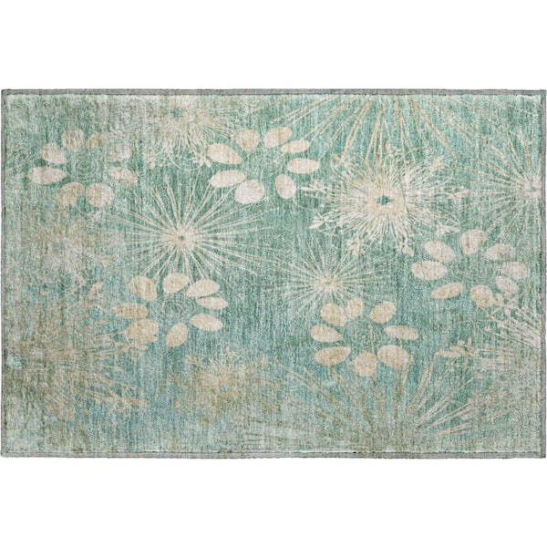 Mayfield Premium Machine Washable Abstract AMF2225 Teal 2 ft. x 3 ft. Accent Rug