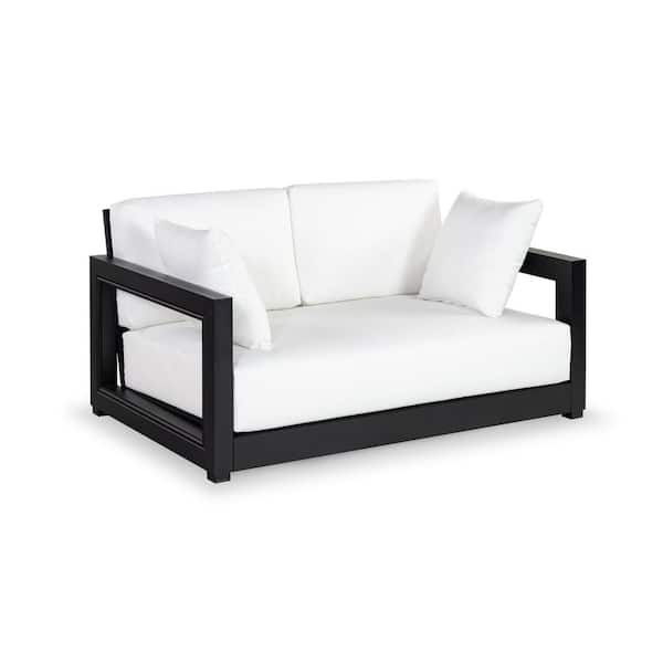 Montford 2-Person Aluminum Outdoor Bench with White Cushion