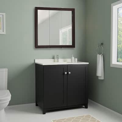 Ventura 36 in. W x 30 in. H x 6 in. D Framed Tri-View Surface-Mount Bathroom Medicine Cabinet in Espresso