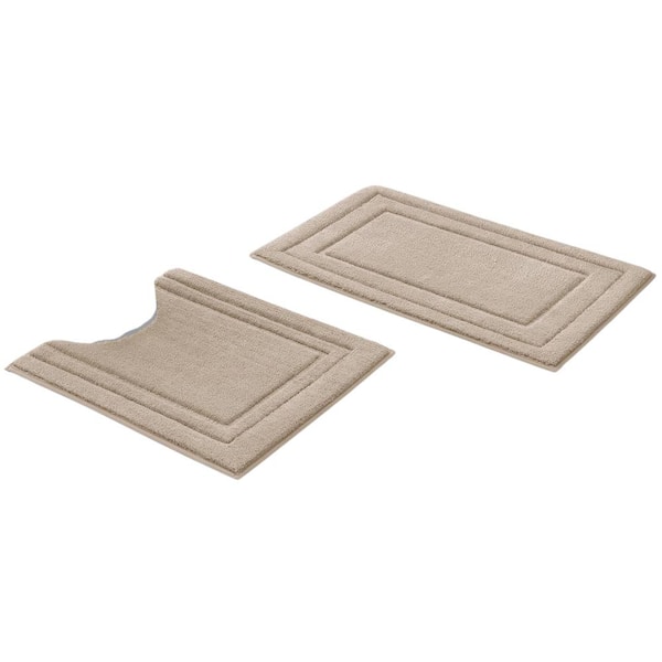 Bathroom Rugs Sets 2 Piece, Super Soft and Absorbent Non Slip Microfiber Machine Washable U-Shaped in Beige