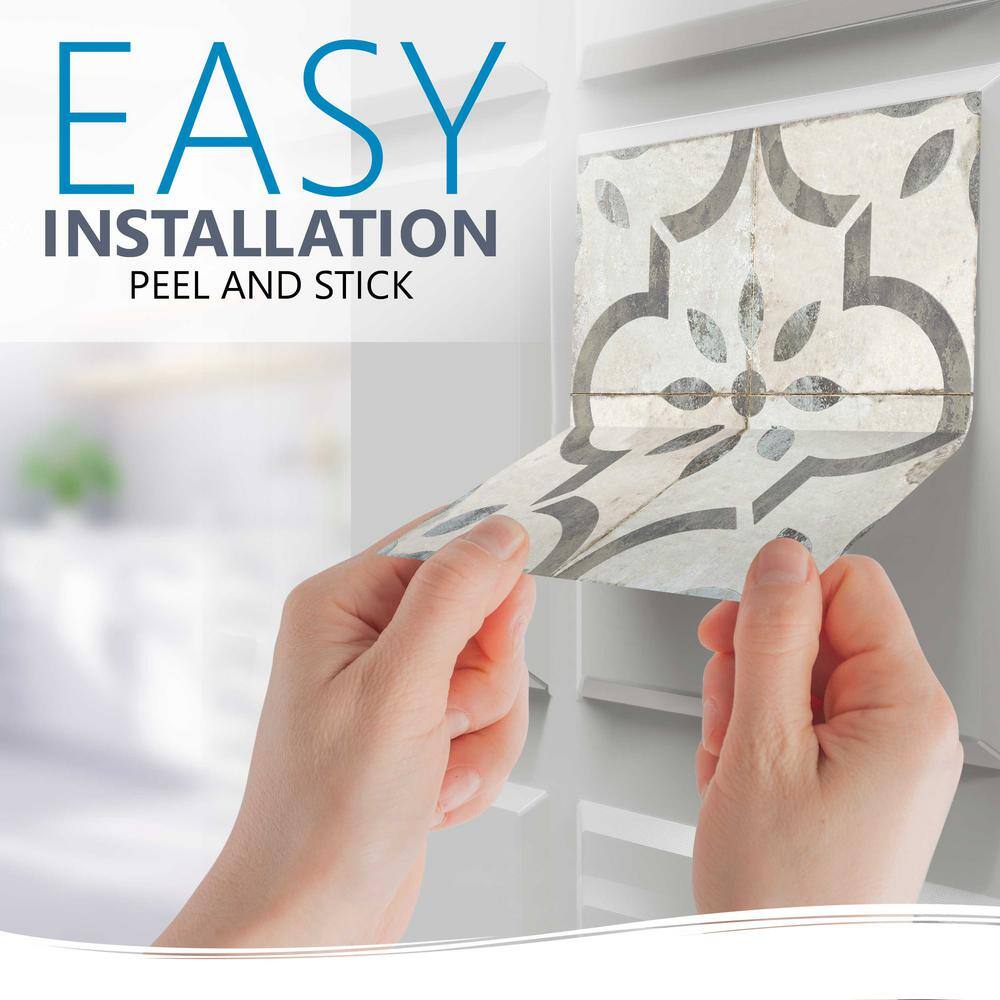 Light Gray and White Vintage Rustic Peel and Stick Tile Stickers