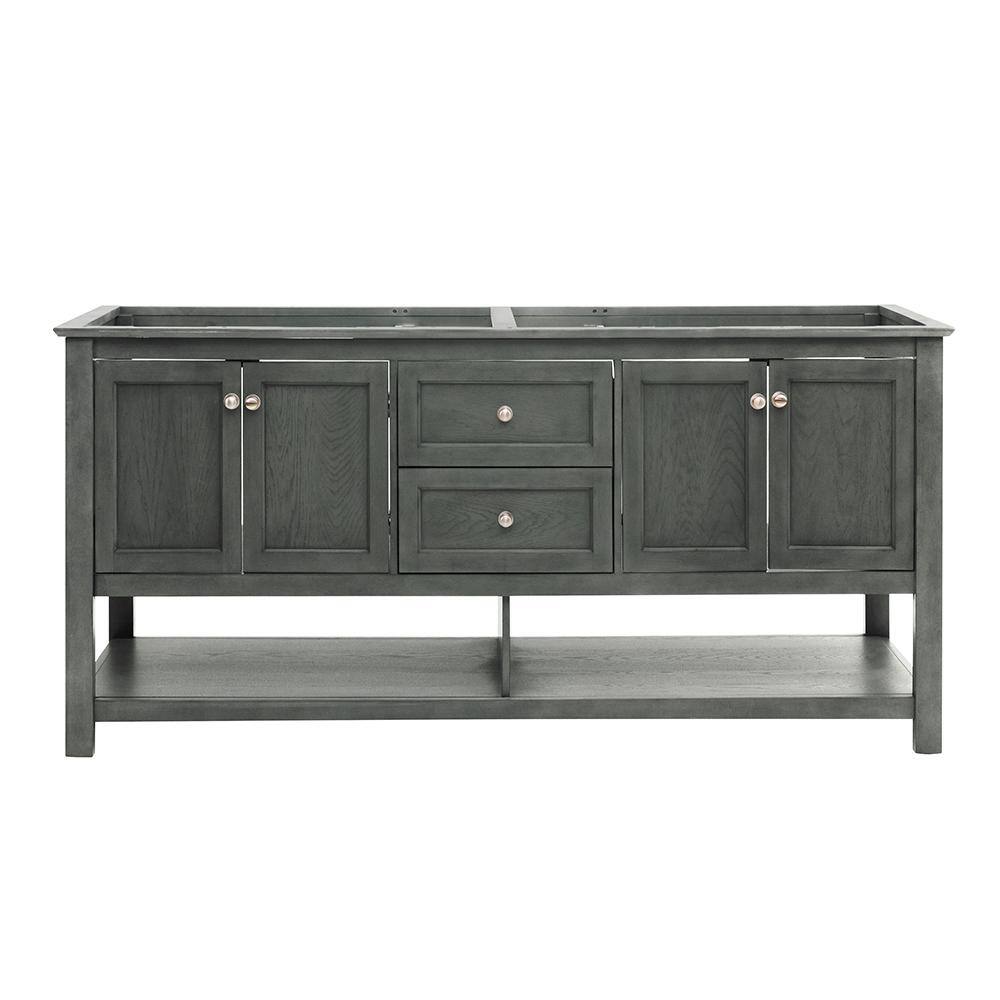 Gray Solid Wood and MDF Freestanding Double Sink Bathroom Vanity