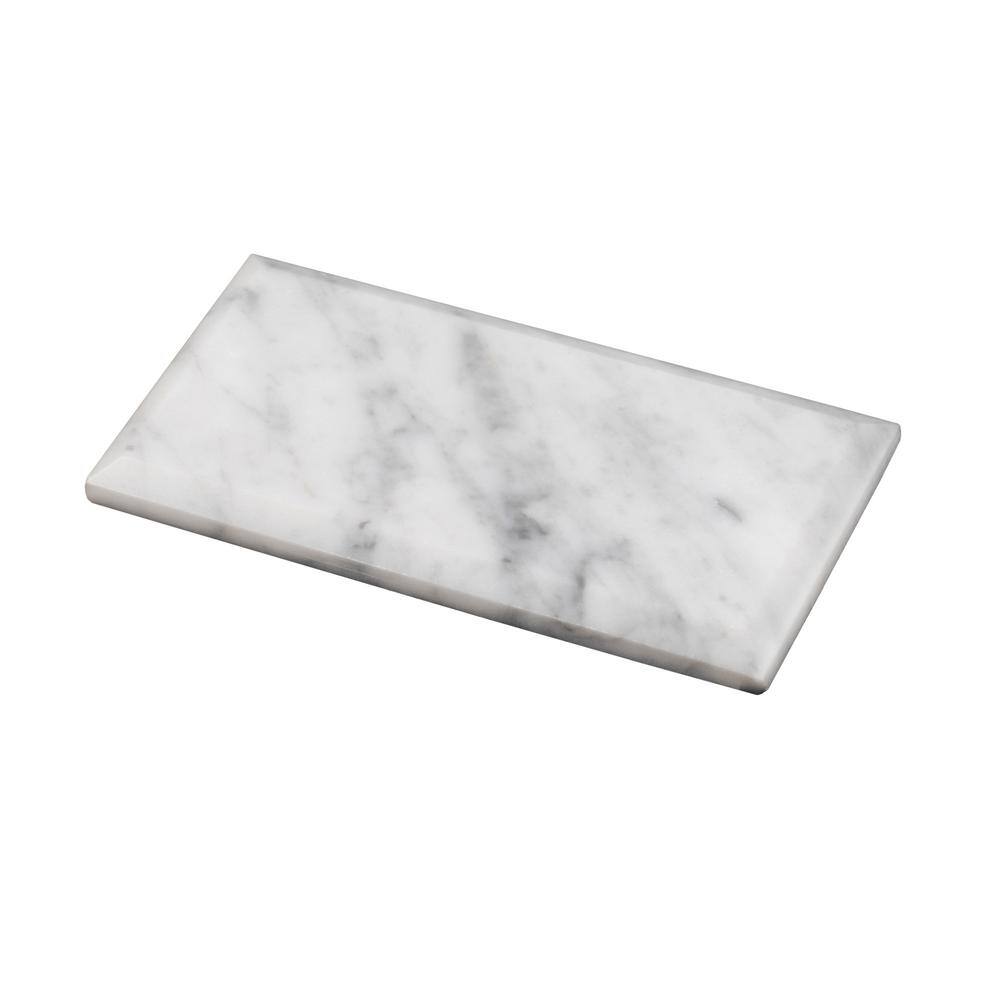 White and Gray Beveled Polished Marble 3x6 Subway Tile